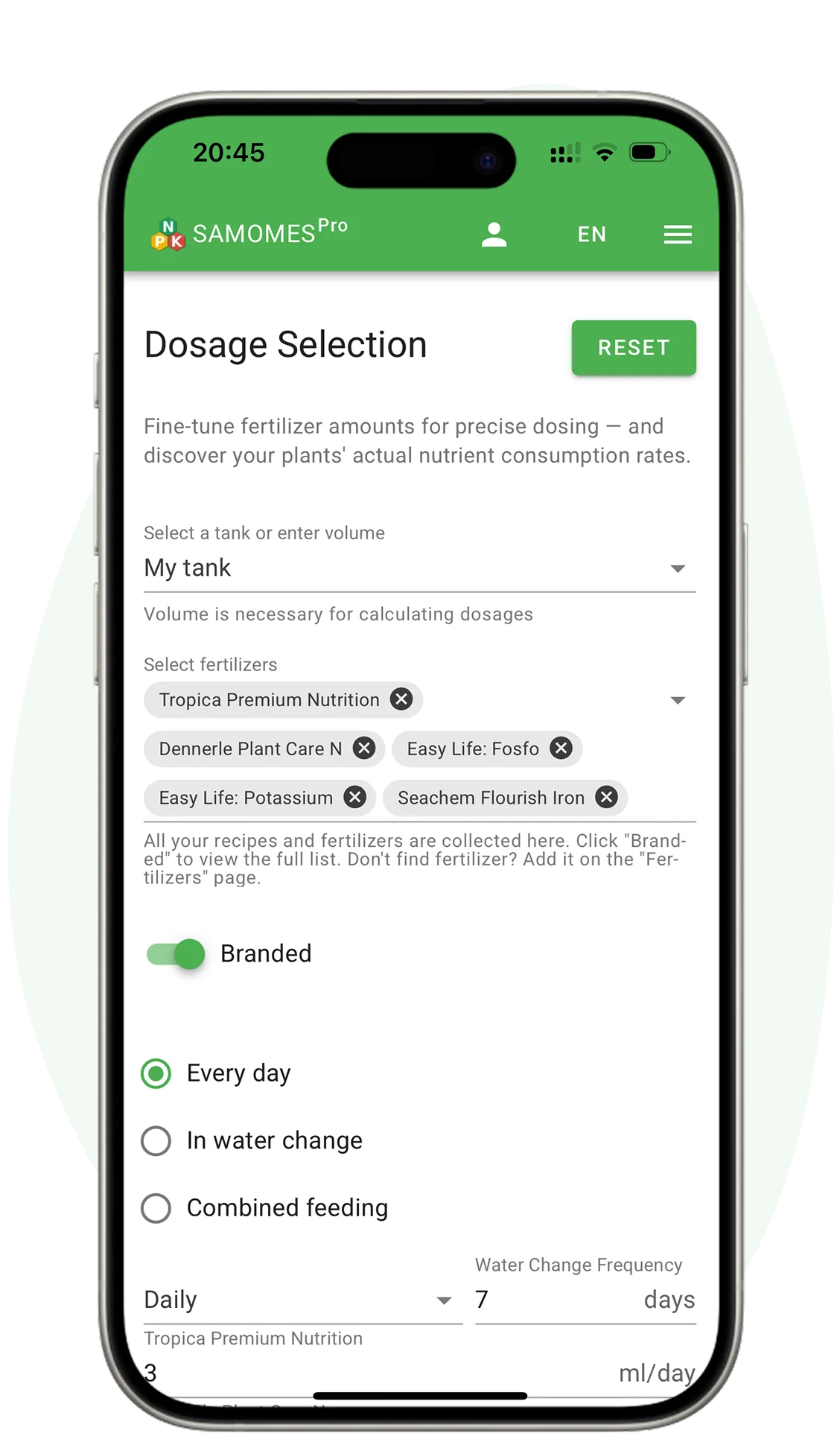 Dosing page on the phone