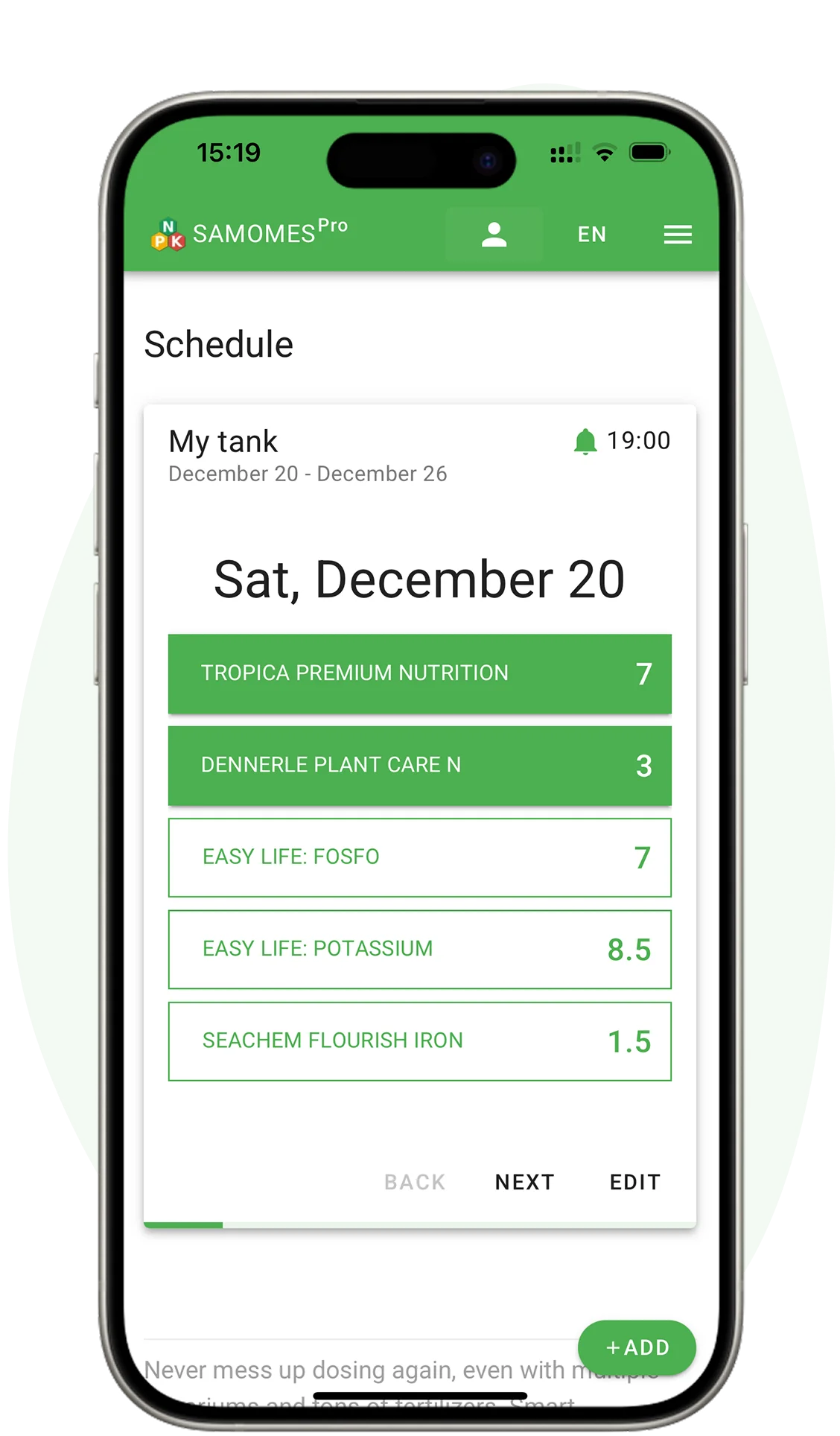 Dosing page on the phone